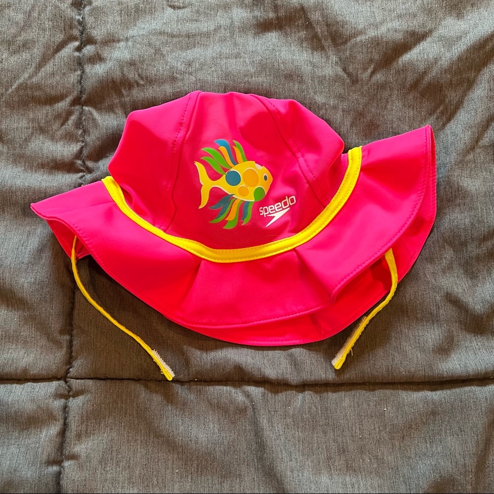 Toddler Speedo Bright Pink Sun Hat Size L/XL SPF Neon Yellow Fish Strap Summer